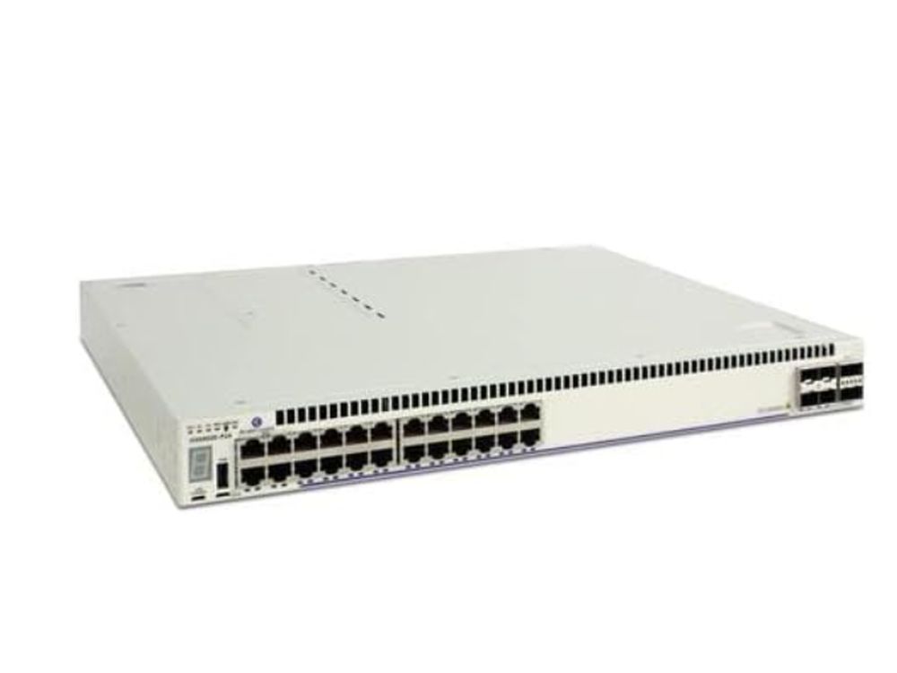 OS6860E-P24 GigE L3 chassis with 24 POE+ 10/100/ 1000 RJ-45, 4 fixed SFP+ 1G/10G)