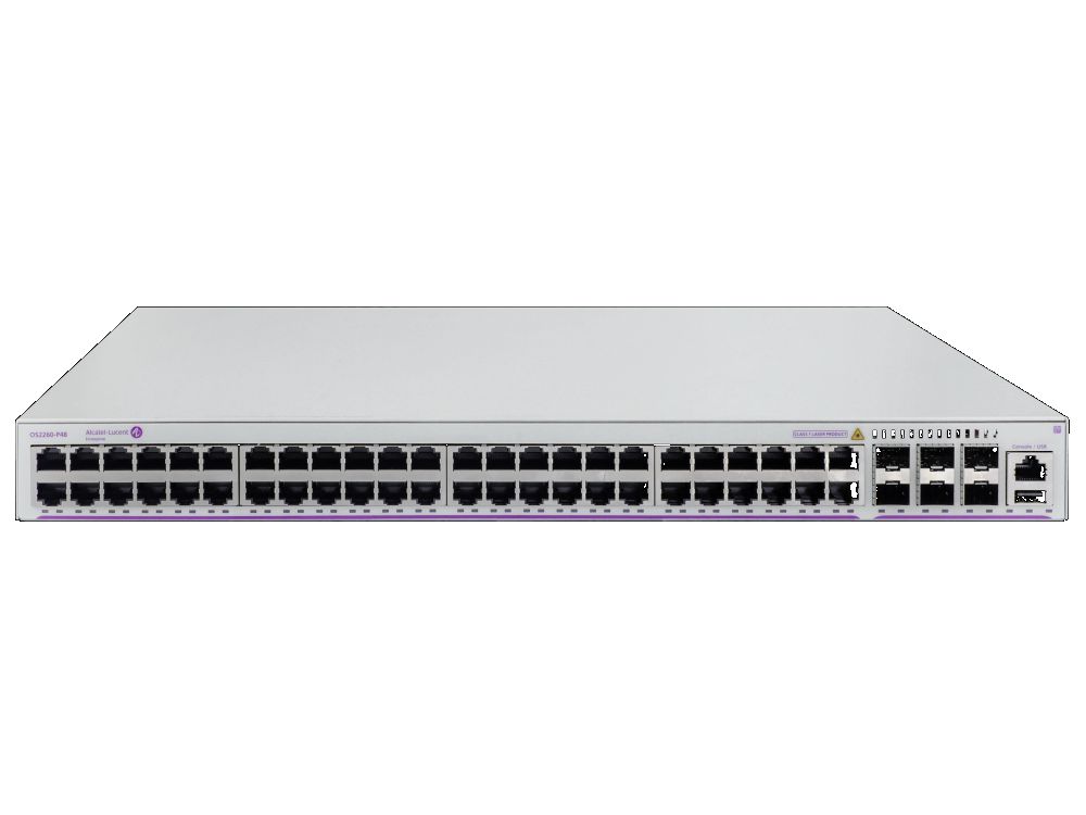 OS2260-P48, 48 * RJ45 ports 1G, 6 * 1G SFP uplink, PoE+370W, Internal PSU, Variable-speed Fan