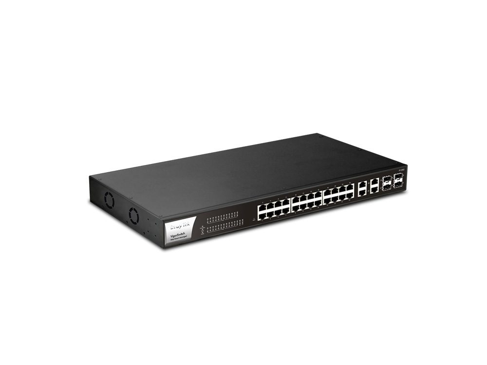 VigorSwitch P1282 24 poorts Gigabit PoE + 4 SFP Combo poorten