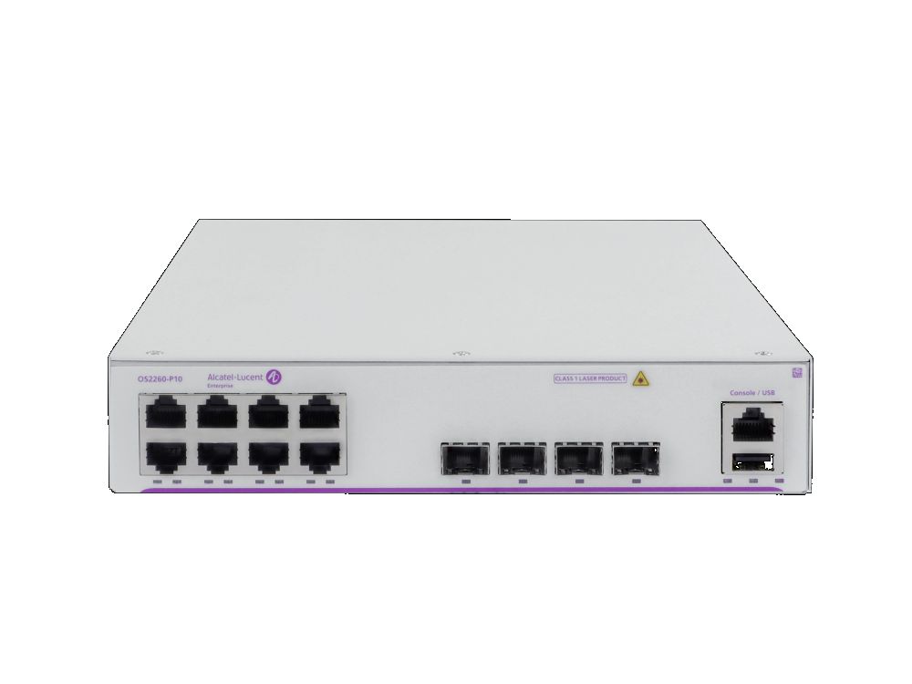 OS2260-P10, 8 * RJ45 ports 1G, 4 * 1G SFP uplink, PoE+ 75W, Internal PSU, Fan-Less