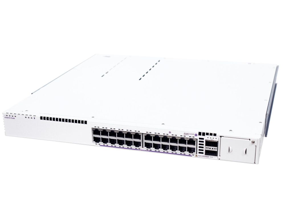 OS6870-P24M: Fixed chassis with 24x10G multi-giga 95W bt PoE ports, 2x200G QSFP56 VFL ports