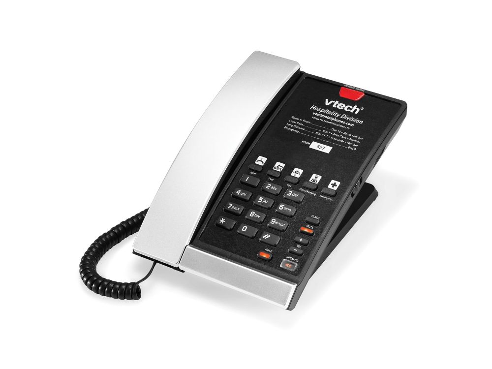 A2210 Silver & Black (5 keys) 1-Line Analog Corded Phone, 5 programmable keys