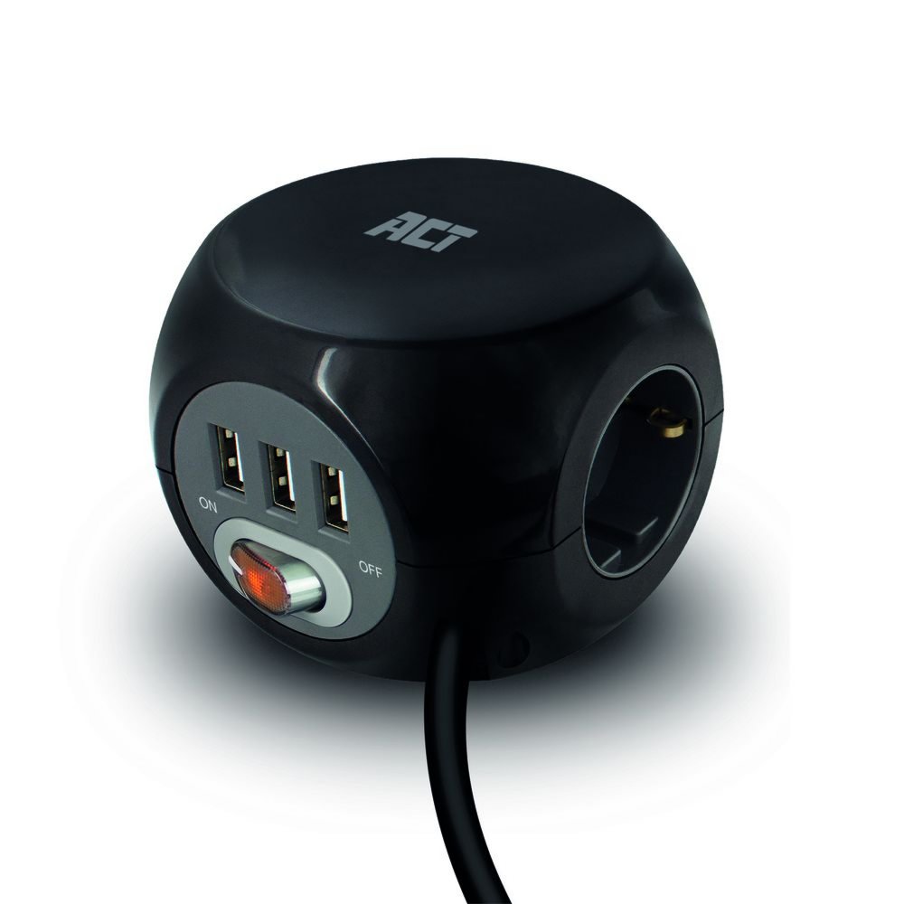 ACT AC2400 | Stekkerdoos | 3 Stopcontacten | Zwart