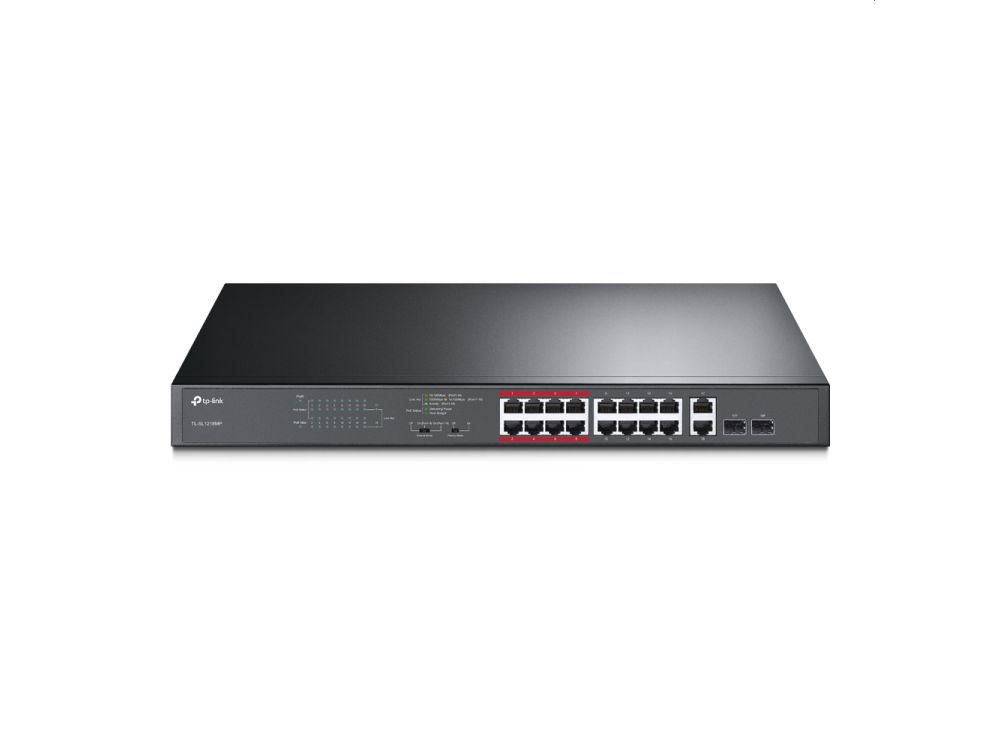 16-Port 10/100 Mbps + 2-Port Gigabit Rackmount Switch with 16-Port PoE+