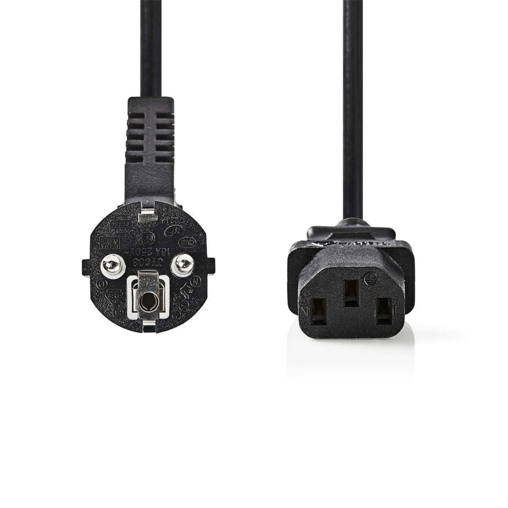 Nedis CEGP10000BK20 | 2 m Stroomkabel | Type F (CEE 7/7) Haaks naar IEC-320-C13 | Zwart | 10A | PVC