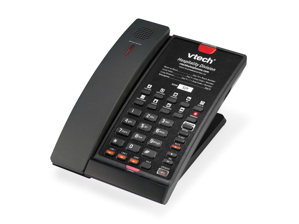 CTM-A2421 Matte Black 2-Line Contemporary Cordless Phone 10 Programmable