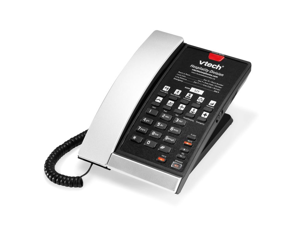 A2210 Silver & Black (10 keys) 1-Line Analog Corded Phone, 10 programmable keys