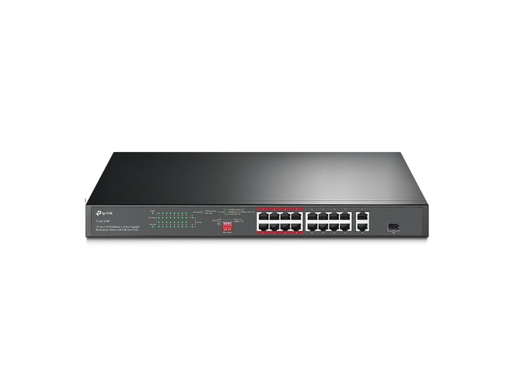 16-Port 10/100Mbps + 2-Port Gigabit Rackmount Switch with 16-Port PoE+